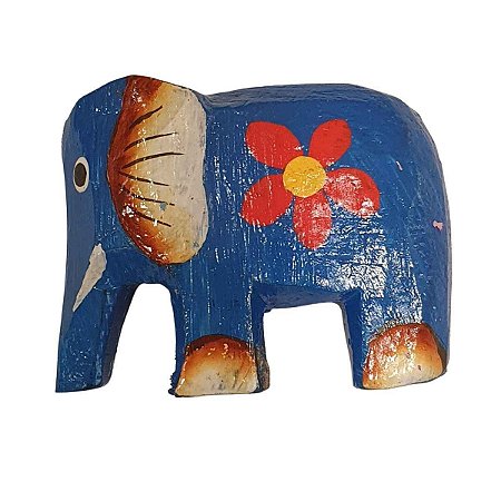 Imã Elefante de Madeira Balsa Azul 5cm