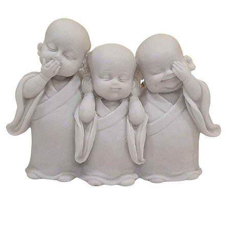 Trio Monges Sábios Pó de Mármore Branco 12,5cm