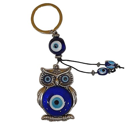 Chaveiro de Coruja e Olho Grego Azul (Modelo 4)