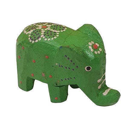 Mini Elefante de Madeira Dots Verde 5cm