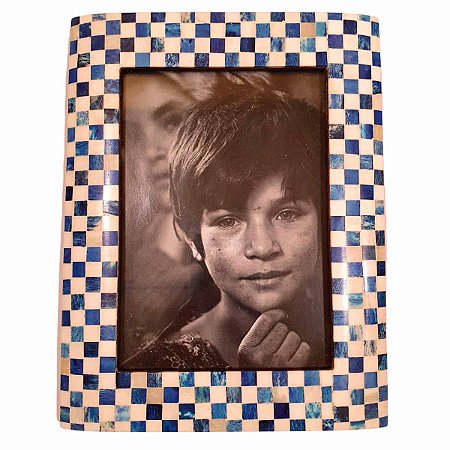 Porta Retrato de Resina Azul e Branco - 13x18cm