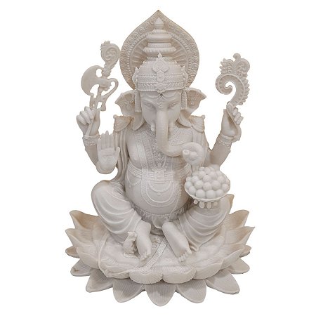 Escultura Ganesha de Pó de Mármore Branca 25cm