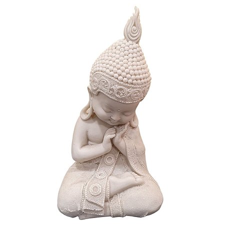 Estátua de Baby Buda de Pó de Mármore Branca Reflexão 27cm