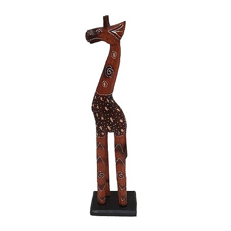 Girafa Pintada de Madeira Balsa Marrom 30cm