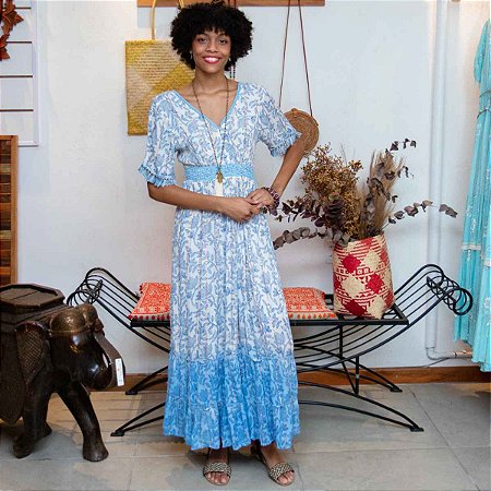 Vestido Artha Longo Indiano Azul Viscose