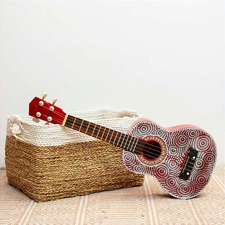 Ukulele Pintado à Mão Importado de Bali Vermelho e Branco