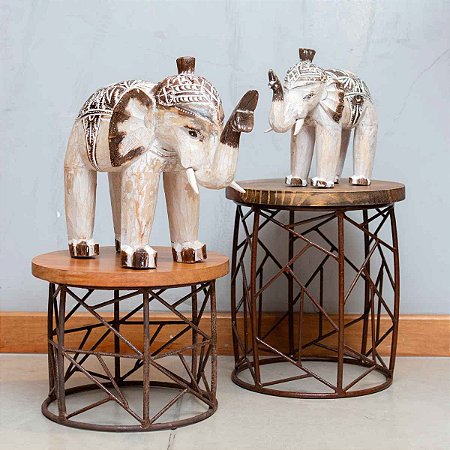 Escultura Elefante Pátina Importado de Bali Marfim & Branco