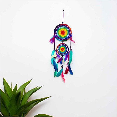 Filtro dos Sonhos Mandala Crochê Colorido 56cm Importado de Bali