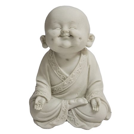 Escultura de Baby Monge de Pó de Mármore Branco Sorrindo 18.5cm