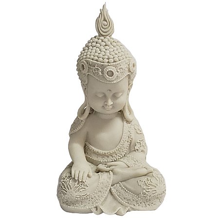 Estátua de Baby Buda de Pó de Mármore Branco 22cm