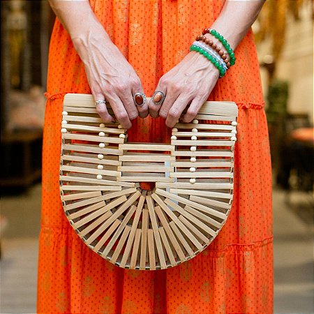 Bolsa de Bambu com Alça de Mão Importada de Bali 31cm