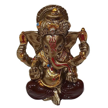 Escultura Ganesha de Resina 5cm Bordô