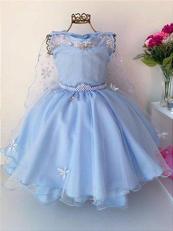 vestido infantil frozen com capa em tule