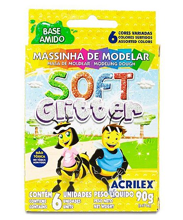 MASSA MODELAR SOFT GLITTER ACRILEX COM 6