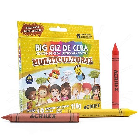 BIG GIZ DE CERA MULTICULTURAL 12 CORES JUMBO - ACRILEX