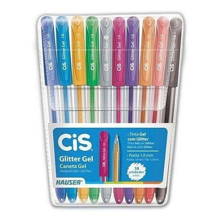 KIT CANETA GLITTER GEL 1.0MM - ESTOJO C/10 CORES - CIS
