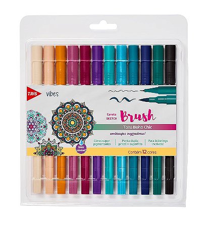 KIT CANETA BRUSH SKETCH VIBES TONS BOHO CHIC - TRIS