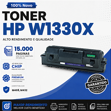 Toner Compatível com HP W1330X M408 M432 Com Chip 15000pág