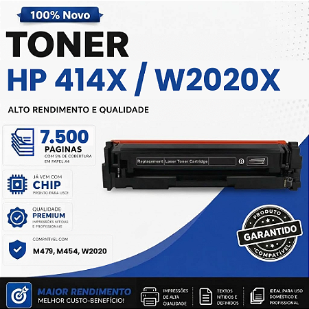 Toner Compativel com HP CF414X 414X M479/M454/W2020 Preto 7,5K COM CHIP