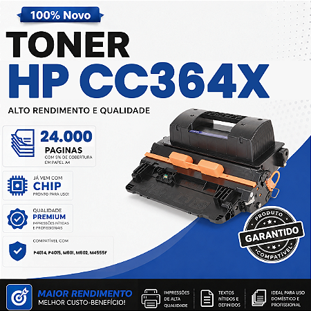 Toner Compatível para uso em HP CC364X/CC390X (4014/M601/602/M4555F) 24K