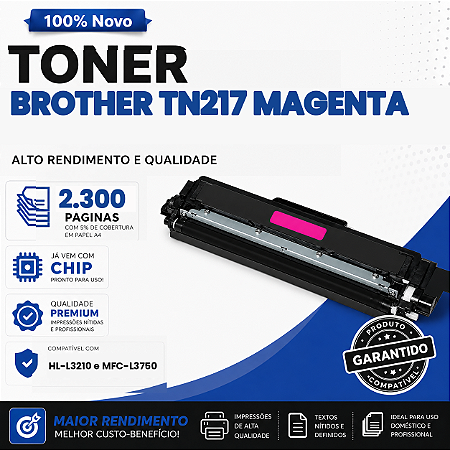 Toner Magenta compatível com Brother TN217 MFC-L3750CDW HL-L3210CW DCP-L3551CDW 2.3k