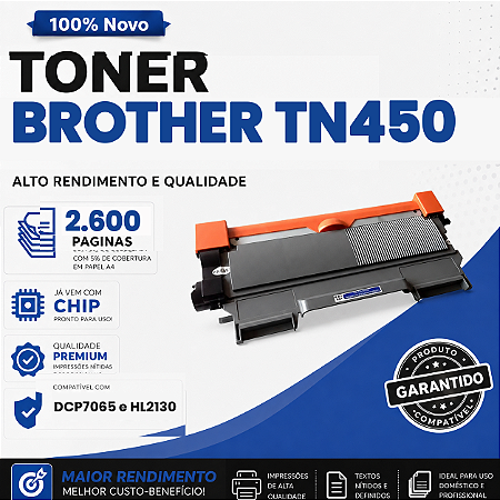 Toner Compatível com Brother TN450 HL2130 2240 DCP7055 2.600 Páginas