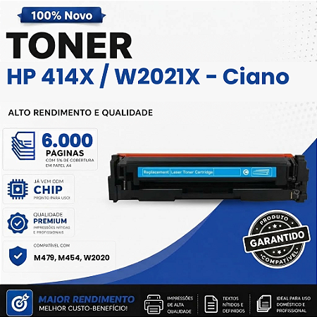 Toner Compativel com HP CF414X 414X M479/M454/W2021 Ciano 6K COM CHIP