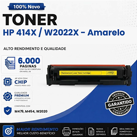 Toner Compativel com HP CF414X 414X M479/M454/W2022 Amarelo 6K COM CHIP
