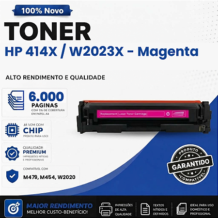 Toner Compativel com HP CF414X 414X M479/M454/W2023 Magenta 6K COM CHIP