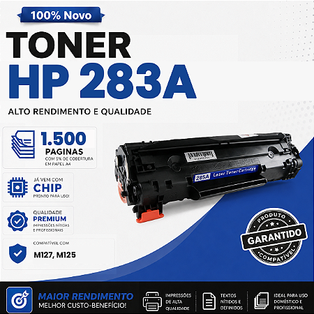 Toner compatível com HP CF283A 283 M127FN M127FW M125 M201 M225 M226 M202 1.5k