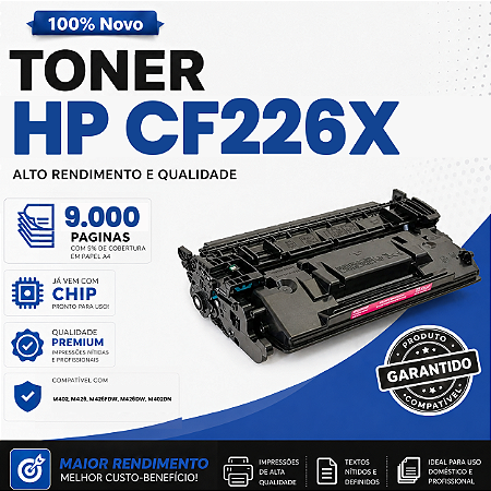 Toner compatível com HP CF226X 226 M426 M402 M426FDW M426DW M402DN 9K