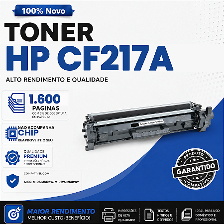 Toner compatível com HP CF217A 17A M130 M102 M130FW M102W M130NW 1.6k SEM CHIP