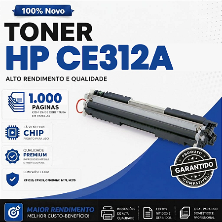 Toner compatível com HP CE312A 312A 126A CP1020 1020WN CP1025 M175A Amarelo 1k