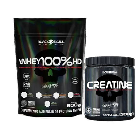 kit Whey 3W Refil + Creatina 300g Pura Black Skull