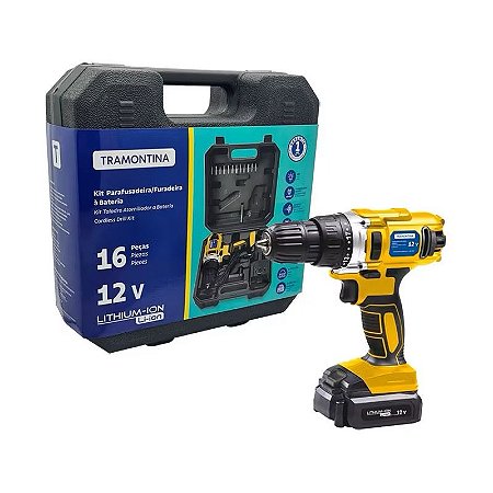 Kit Parafusadeira/Furadeira à Bateria 12V 16peças Lithium-ION