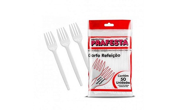 Garfo Descartável Refeição Grande Branco C/50unidades