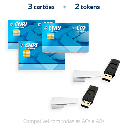 Pacote de mídias: 2 TOKENS + 3 CARTÕES (para Certificado Digital A3)