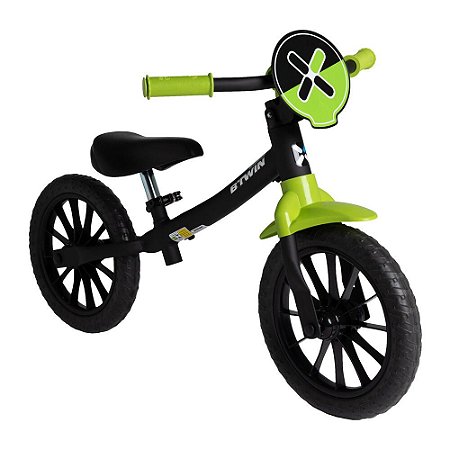 BICICLETA INFANTIL EQUILÍBRIO ARO 12 RUNRIDE 100 SEM FREIO PRETA VERDE