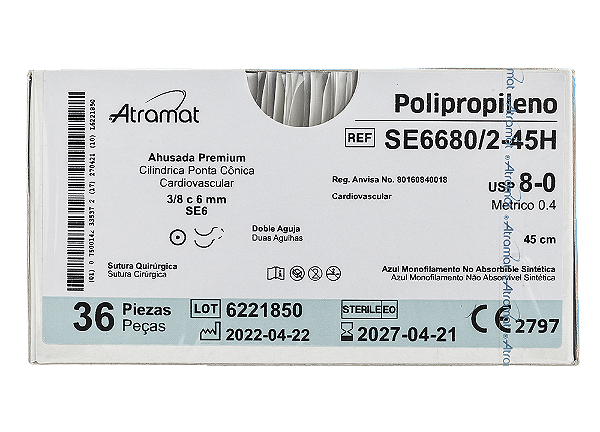 SE6680/2-45H | Fio Sutura Polipropileno 8-0 2x AG Circ. Cil. 6 mm