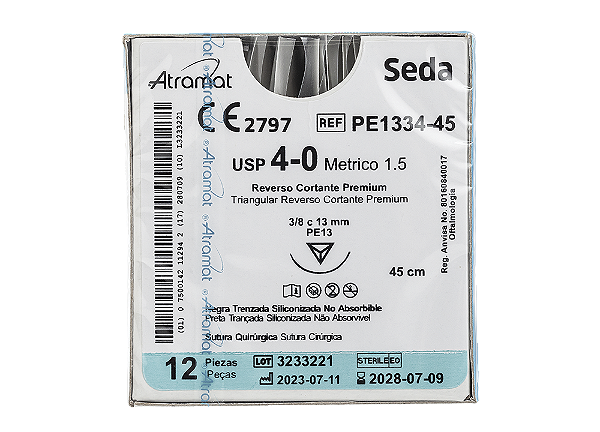 PE1334-45 | Fio Sutura Seda 4-0 AG Triang. 3/8 13 mm