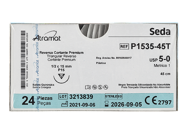 P1535-45T | Fio Sutura Seda 5-0 AG Triang. 1/2 15 mm