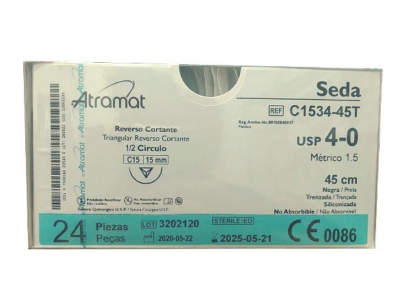 C1534-45T | Fio Sutura Seda 4-0 AG Triang. 1/2 15 mm (equivalente ao Seda-Silk 1187T)