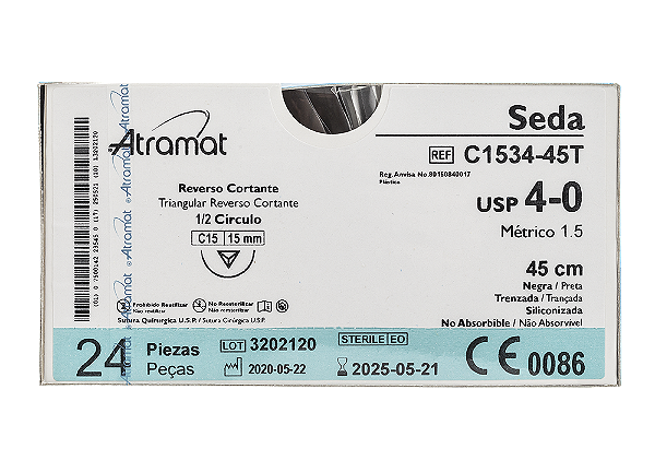 C1534-45T | Fio Sutura Seda 4-0 AG Triang. 1/2 15 mm