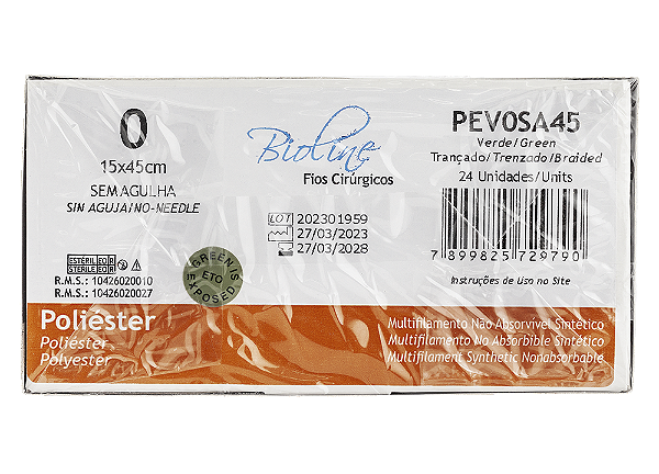PEV0SA45 | Fio Sutura de Poliéster 0 15 cm x 45 cm Sem Agulha