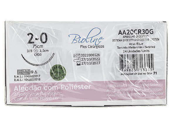 AA20CR30G | Fio Sutura Algodão 2-0 AG Cilíndrica 3/8 Circ. 30 mm
