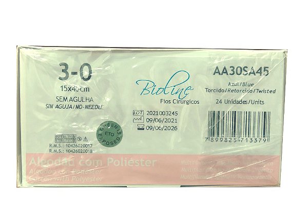 AA30SA45 | Fio Sutura Algodão 3-0 Sem Agulha (15x45cm)