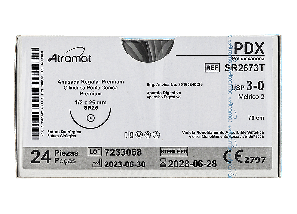 SR2673T | Fio Sutura PDX Atramat 3-0 AG Cil. 1/2 Circ. 26 mm