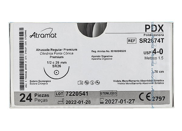 SR2674T | Fio Sutura PDX Atramat 4-0 AG Cil. 1/2 Circ. 26 mm