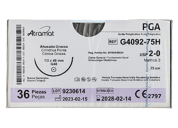 G4092-75H | Fio Sutura PGA 2-0 AG Cil. 1/2 40 mm