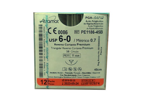 PE1186-45B | Fio Sutura PGA de Rápida Absorção, 6-0, AG T. 3/8 Circ. 11 mm (equivalente ao Vicryl Rapid W9913)